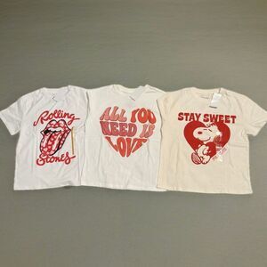 Girls Graphic Tee Bundle Lot of 3 Size 6/7 Beatles Rolling Stones Peanuts NWT